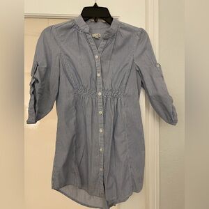 Anthropologie Odille Women's Stripe Button Up Blouse Size 0 Blue 3/4 Sleeves
